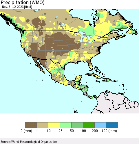 North America Precipitation (WMO) Thematic Map For 11/6/2023 - 11/12/2023