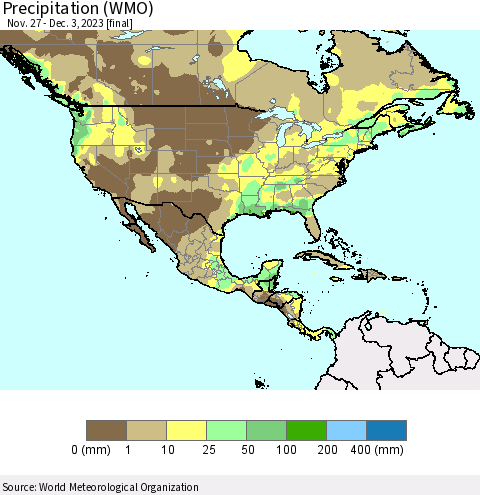 North America Precipitation (WMO) Thematic Map For 11/27/2023 - 12/3/2023