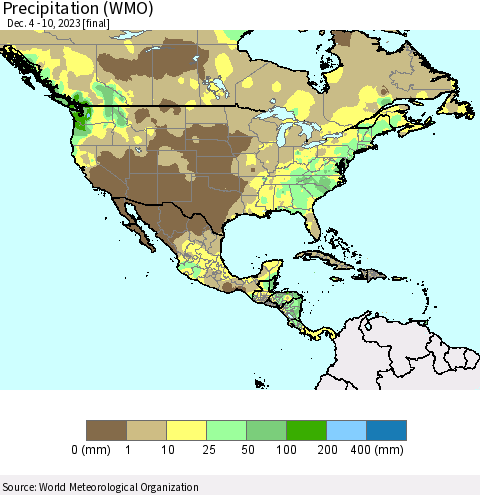 North America Precipitation (WMO) Thematic Map For 12/4/2023 - 12/10/2023