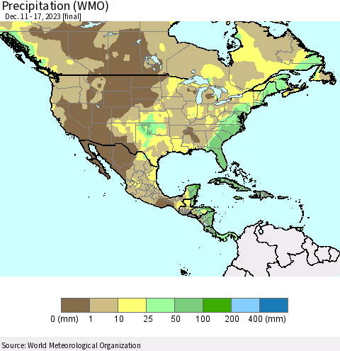 North America Precipitation (WMO) Thematic Map For 12/11/2023 - 12/17/2023