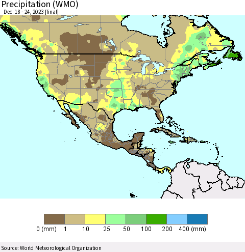 North America Precipitation (WMO) Thematic Map For 12/18/2023 - 12/24/2023