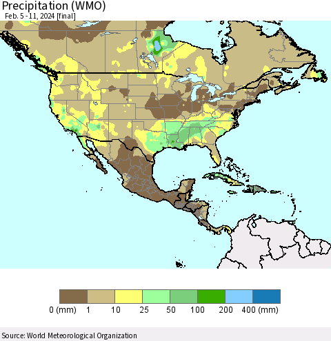 North America Precipitation (WMO) Thematic Map For 2/5/2024 - 2/11/2024
