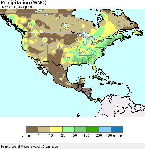 North America Precipitation (WMO) Thematic Map For 3/4/2024 - 3/10/2024