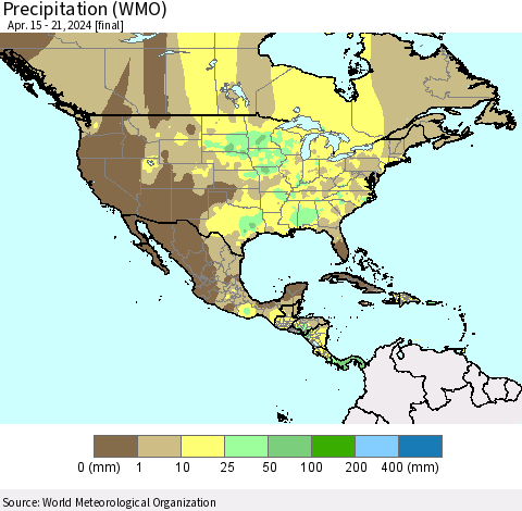 North America Precipitation (WMO) Thematic Map For 4/15/2024 - 4/21/2024