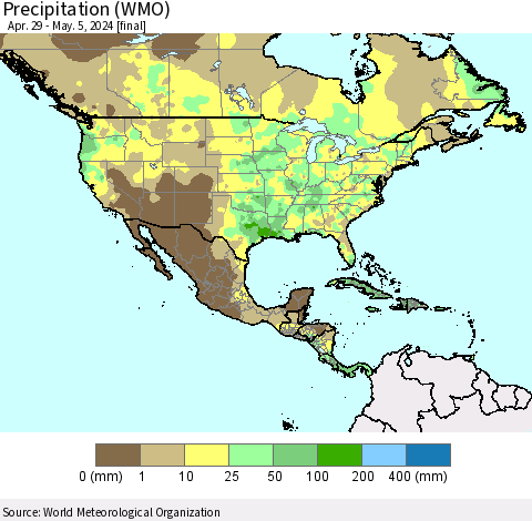 North America Precipitation (WMO) Thematic Map For 4/29/2024 - 5/5/2024
