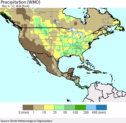 North America Precipitation (WMO) Thematic Map For 5/6/2024 - 5/12/2024