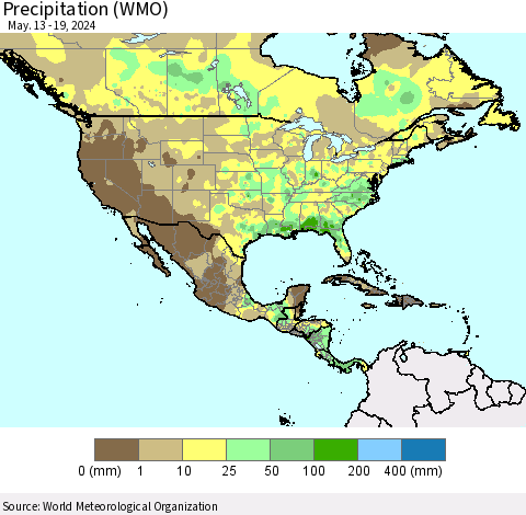 North America Precipitation (WMO) Thematic Map For 5/13/2024 - 5/19/2024