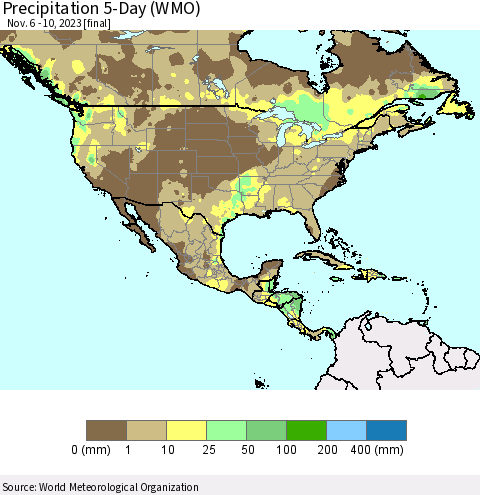 North America Precipitation 5-Day (WMO) Thematic Map For 11/6/2023 - 11/10/2023