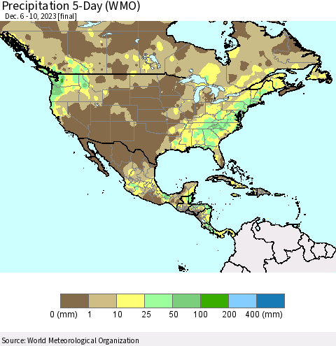 North America Precipitation 5-Day (WMO) Thematic Map For 12/6/2023 - 12/10/2023