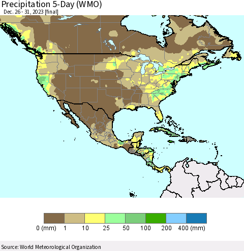 North America Precipitation 5-Day (WMO) Thematic Map For 12/26/2023 - 12/31/2023