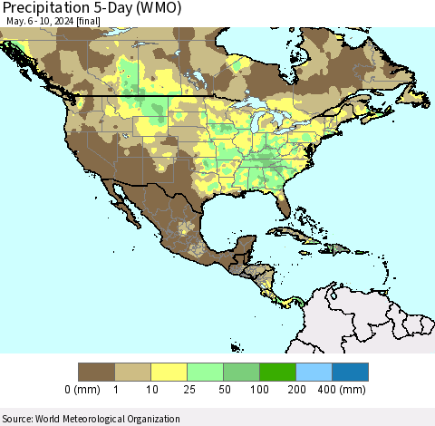 North America Precipitation 5-Day (WMO) Thematic Map For 5/6/2024 - 5/10/2024