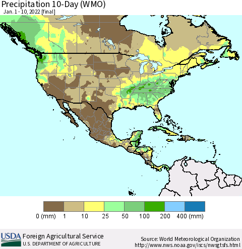 North America Precipitation 10-Day (WMO) Thematic Map For 1/1/2022 - 1/10/2022