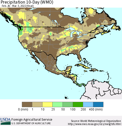 North America Precipitation 10-Day (WMO) Thematic Map For 2/26/2022 - 3/5/2022