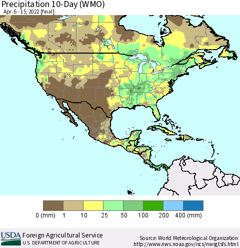 North America Precipitation 10-Day (WMO) Thematic Map For 4/6/2022 - 4/15/2022