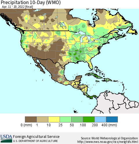 North America Precipitation 10-Day (WMO) Thematic Map For 4/11/2022 - 4/20/2022