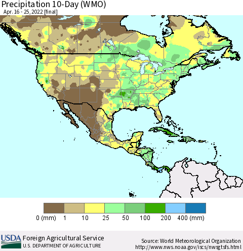 North America Precipitation 10-Day (WMO) Thematic Map For 4/16/2022 - 4/25/2022