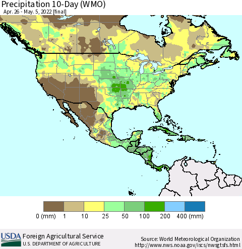 North America Precipitation 10-Day (WMO) Thematic Map For 4/26/2022 - 5/5/2022