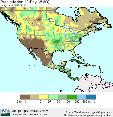 North America Precipitation 10-Day (WMO) Thematic Map For 5/1/2022 - 5/10/2022