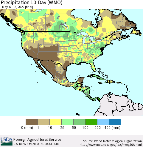 North America Precipitation 10-Day (WMO) Thematic Map For 5/6/2022 - 5/15/2022