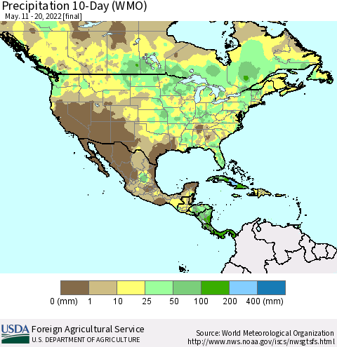 North America Precipitation 10-Day (WMO) Thematic Map For 5/11/2022 - 5/20/2022