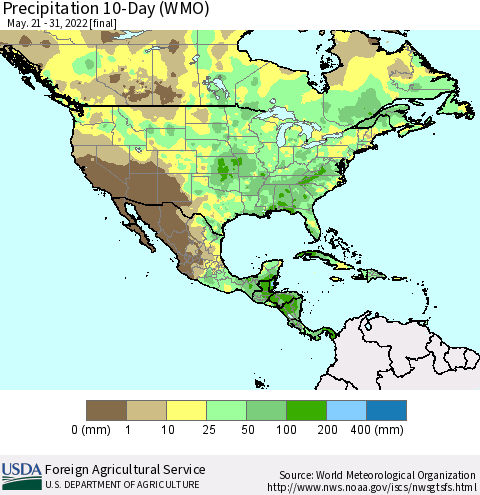 North America Precipitation 10-Day (WMO) Thematic Map For 5/21/2022 - 5/31/2022