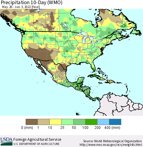 North America Precipitation 10-Day (WMO) Thematic Map For 5/26/2022 - 6/5/2022