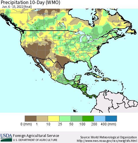 North America Precipitation 10-Day (WMO) Thematic Map For 6/6/2022 - 6/15/2022