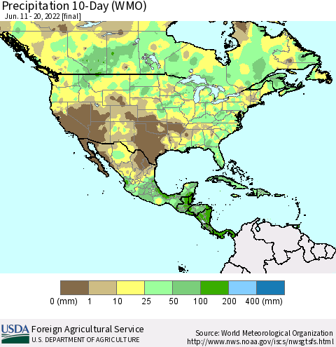 North America Precipitation 10-Day (WMO) Thematic Map For 6/11/2022 - 6/20/2022