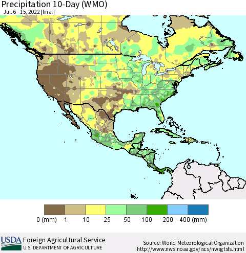 North America Precipitation 10-Day (WMO) Thematic Map For 7/6/2022 - 7/15/2022