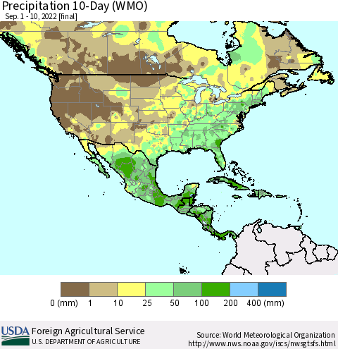 North America Precipitation 10-Day (WMO) Thematic Map For 9/1/2022 - 9/10/2022