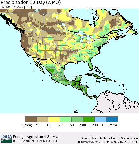 North America Precipitation 10-Day (WMO) Thematic Map For 9/6/2022 - 9/15/2022
