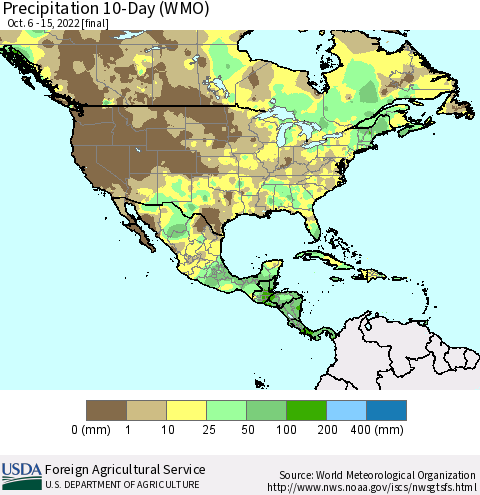 North America Precipitation 10-Day (WMO) Thematic Map For 10/6/2022 - 10/15/2022