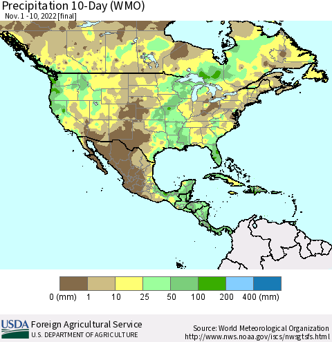 North America Precipitation 10-Day (WMO) Thematic Map For 11/1/2022 - 11/10/2022