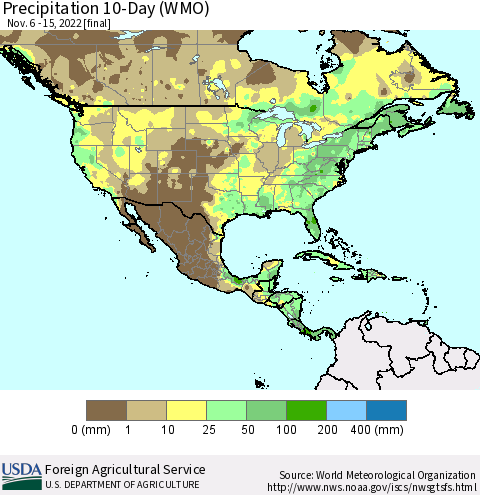 North America Precipitation 10-Day (WMO) Thematic Map For 11/6/2022 - 11/15/2022