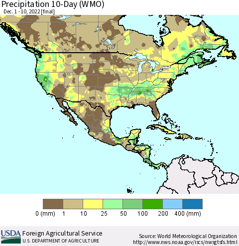 North America Precipitation 10-Day (WMO) Thematic Map For 12/1/2022 - 12/10/2022