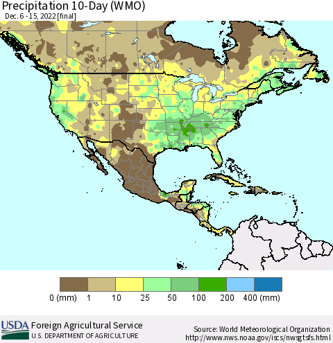 North America Precipitation 10-Day (WMO) Thematic Map For 12/6/2022 - 12/15/2022