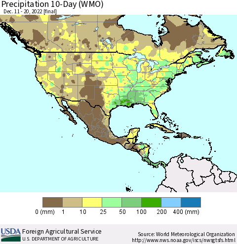 North America Precipitation 10-Day (WMO) Thematic Map For 12/11/2022 - 12/20/2022