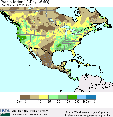 North America Precipitation 10-Day (WMO) Thematic Map For 12/26/2022 - 1/5/2023