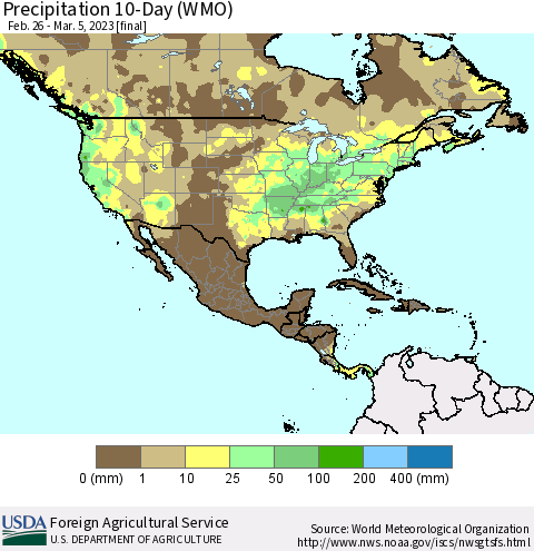 North America Precipitation 10-Day (WMO) Thematic Map For 2/26/2023 - 3/5/2023