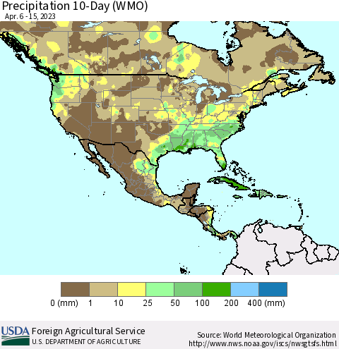 North America Precipitation 10-Day (WMO) Thematic Map For 4/6/2023 - 4/15/2023