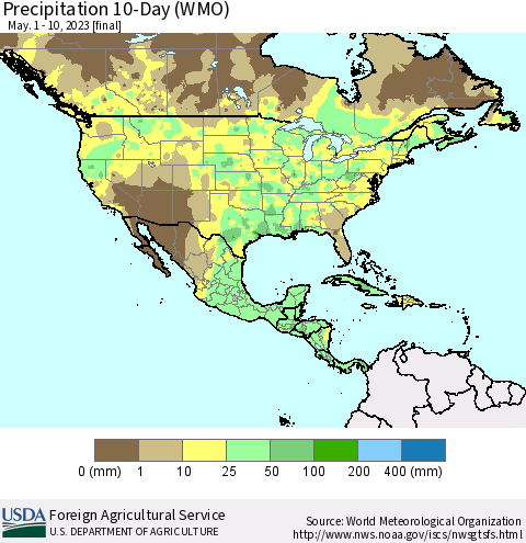 North America Precipitation 10-Day (WMO) Thematic Map For 5/1/2023 - 5/10/2023