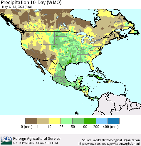 North America Precipitation 10-Day (WMO) Thematic Map For 5/6/2023 - 5/15/2023