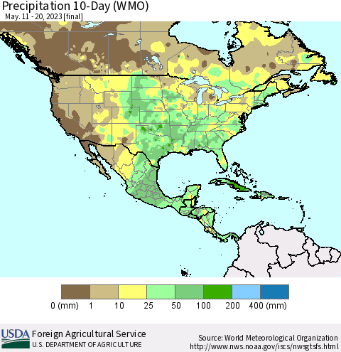 North America Precipitation 10-Day (WMO) Thematic Map For 5/11/2023 - 5/20/2023