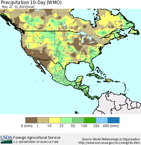 North America Precipitation 10-Day (WMO) Thematic Map For 5/21/2023 - 5/31/2023