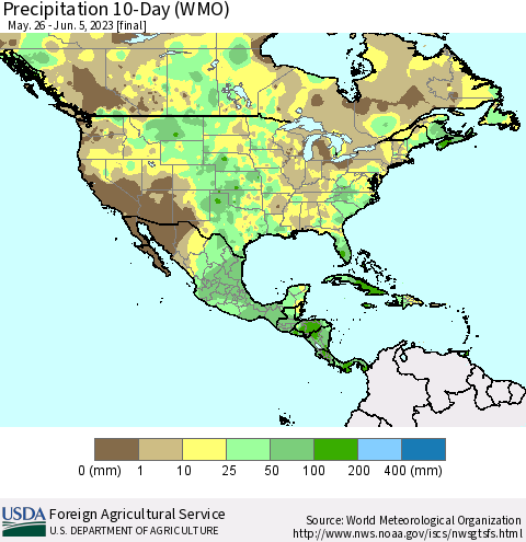 North America Precipitation 10-Day (WMO) Thematic Map For 5/26/2023 - 6/5/2023