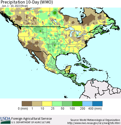 North America Precipitation 10-Day (WMO) Thematic Map For 6/1/2023 - 6/10/2023