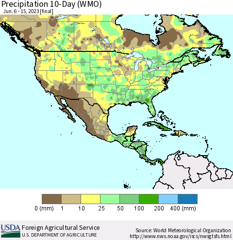 North America Precipitation 10-Day (WMO) Thematic Map For 6/6/2023 - 6/15/2023