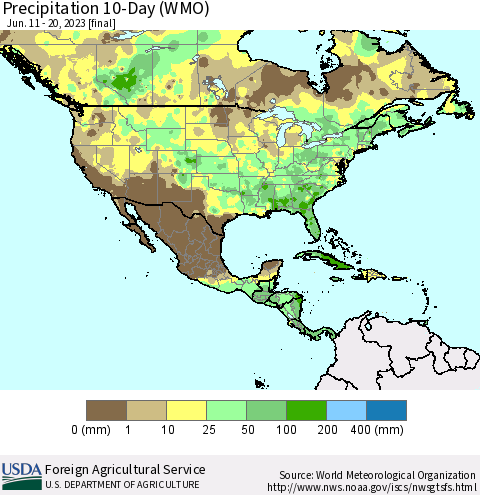 North America Precipitation 10-Day (WMO) Thematic Map For 6/11/2023 - 6/20/2023