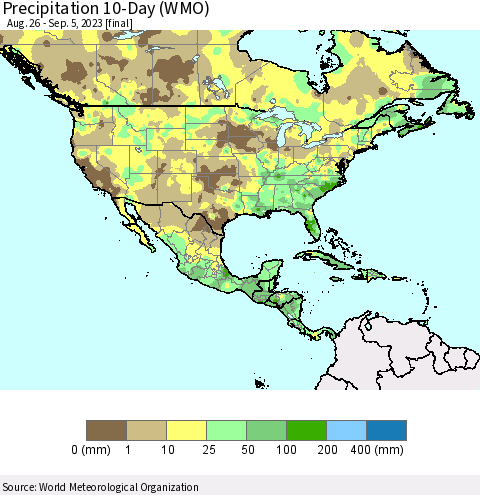 North America Precipitation 10-Day (WMO) Thematic Map For 8/26/2023 - 9/5/2023