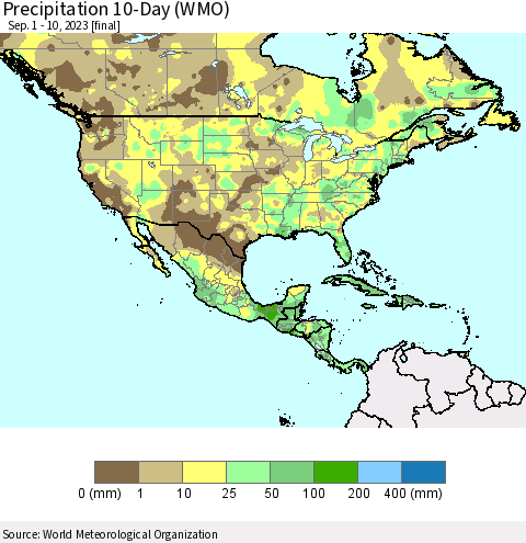 North America Precipitation 10-Day (WMO) Thematic Map For 9/1/2023 - 9/10/2023